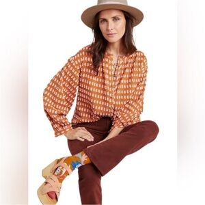Anthropologie Orange and White Blouse